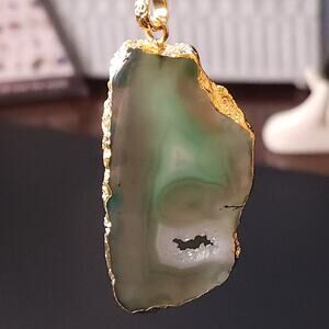 Gold Plated Agate Pendant Necklace - Boho Luxury Gift for Women